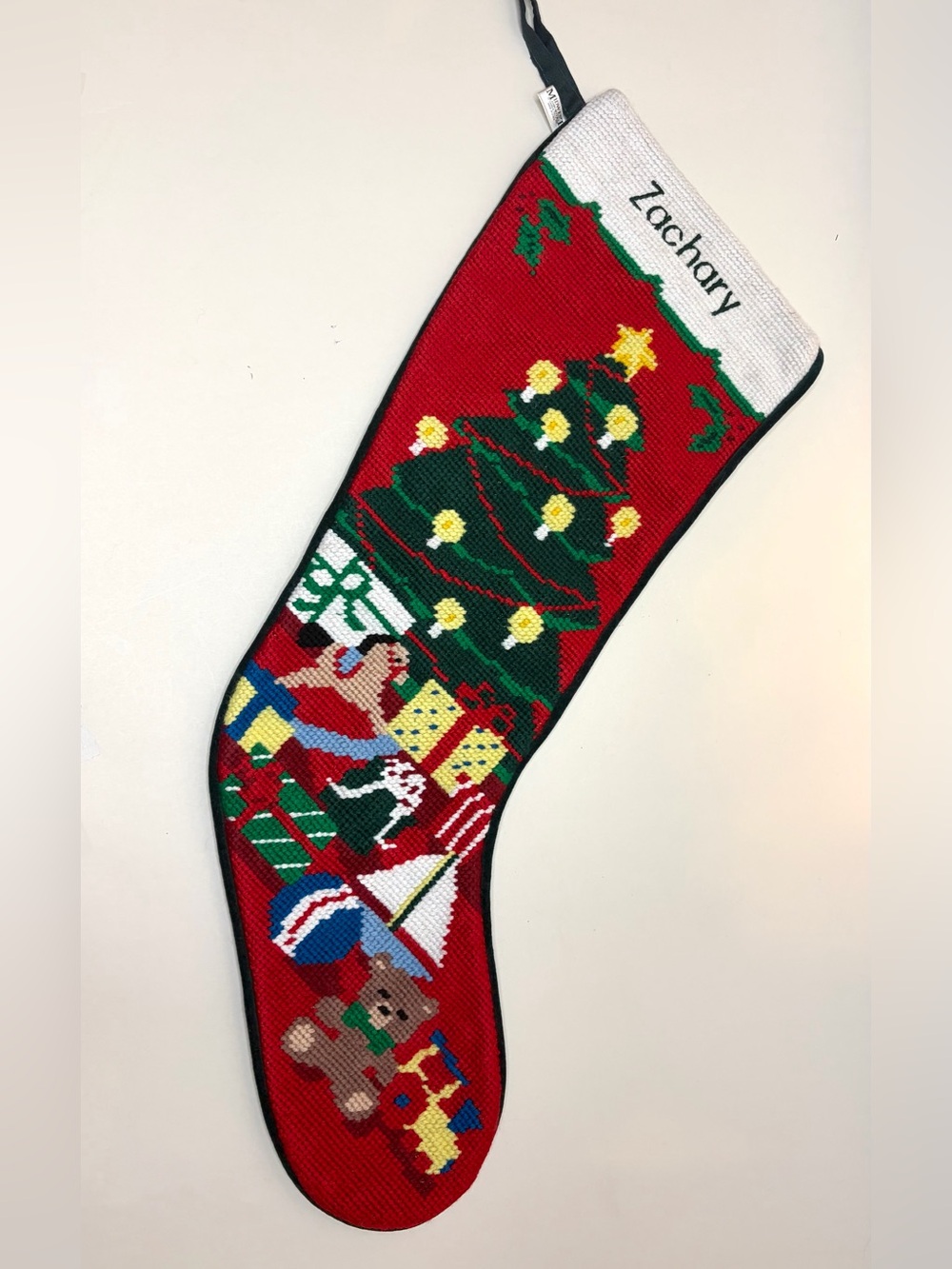 Vintage Midwest Importers Santa Needlepoint Stocking "Nicholas"